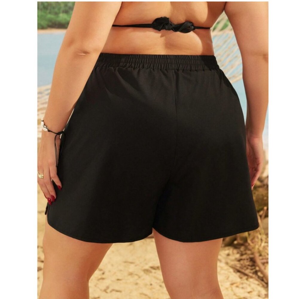 Women's Plus Size Slant Pocket Elastic-Waist Black Swim Shorts Size 3X (18) - Picture 2 of 4